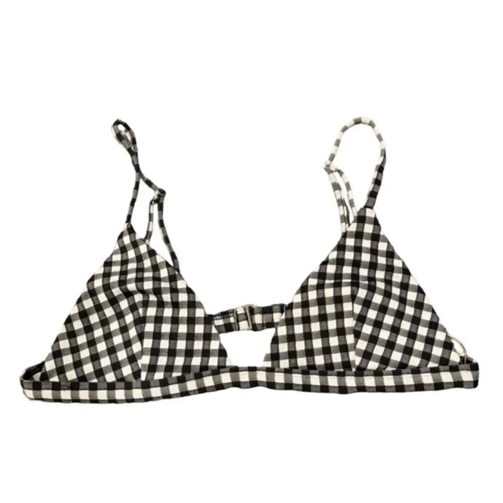 Mara Hoffman Gingham Astrid Triangle Bikini Top - Black/White Size XL